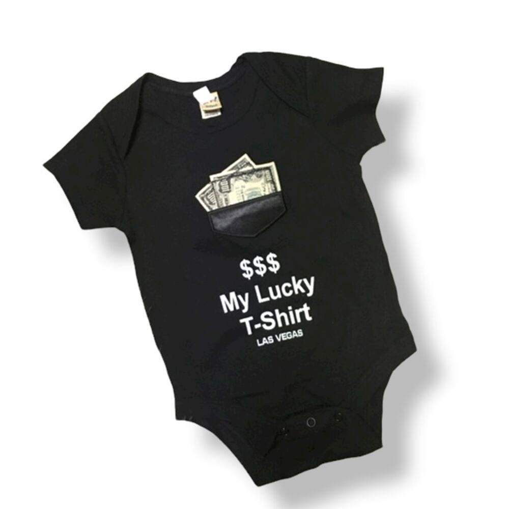 My Lucky Shirt Las Vegas Boys Girls Bodysuit Size 12‎ Months Black Kitschy NEW